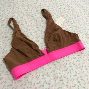 NWT Aerie SMOOTHEZ Mesh Plunge Bralette M Brown Hot Pink